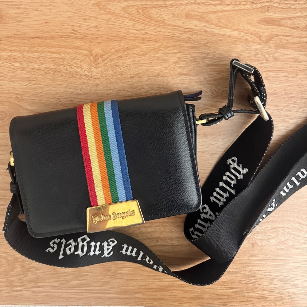 Palm Angels Black Bag with Multicolor Stripe